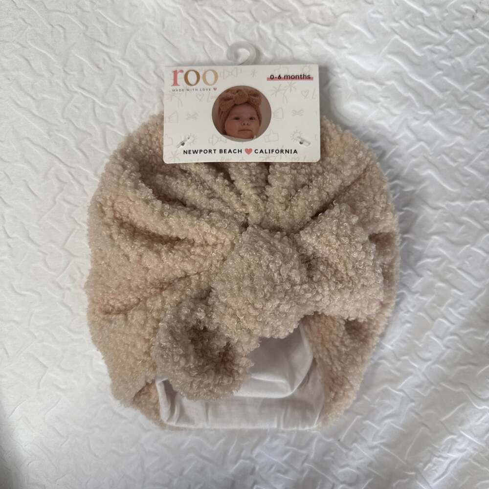 ROO Baby Turban Headwrap 0–6 Months cream Teddy Bow | New with Tag